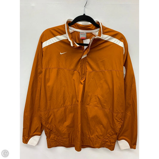 Athletic Top Long Sleeve Collar By Nike In Orange, Size: M