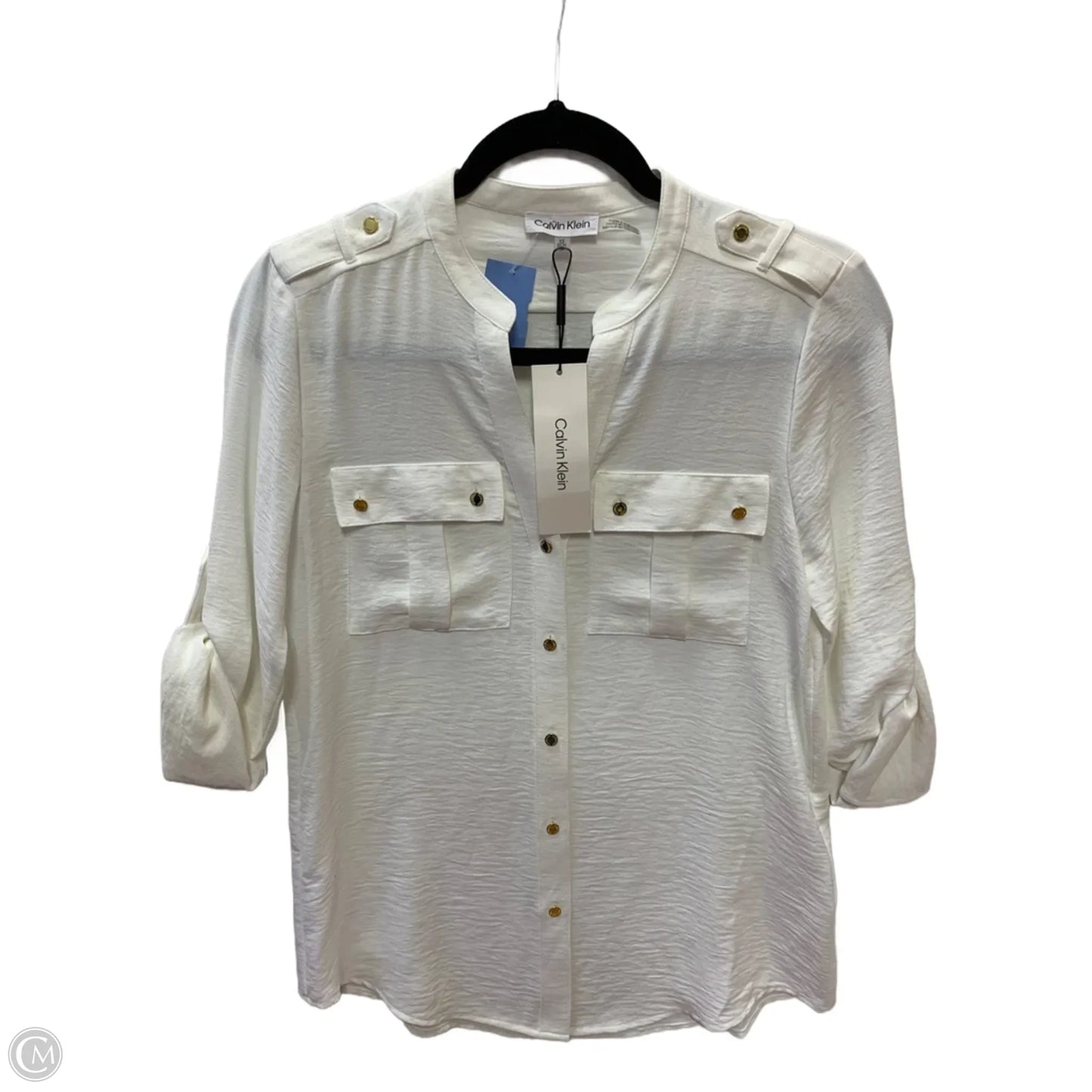 Top Long Sleeve By Calvin Klein In White, Size: Xs