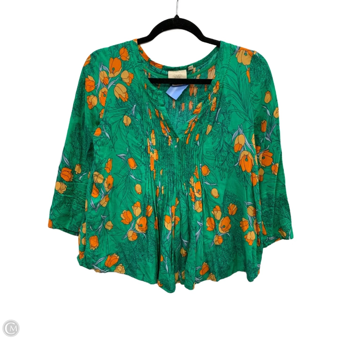 Top Long Sleeve By Anthropologie In Green & Orange, Size: 4