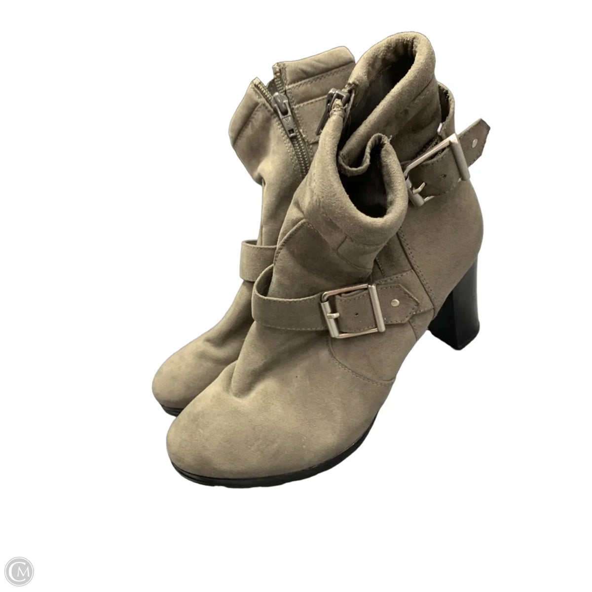 Boots Ankle Heels By Clothes Mentor In Grey, Size: 7.5