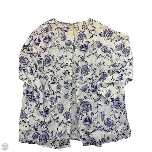 Top Long Sleeve By Cynthia Rowley In Blue & White, Size: 1x