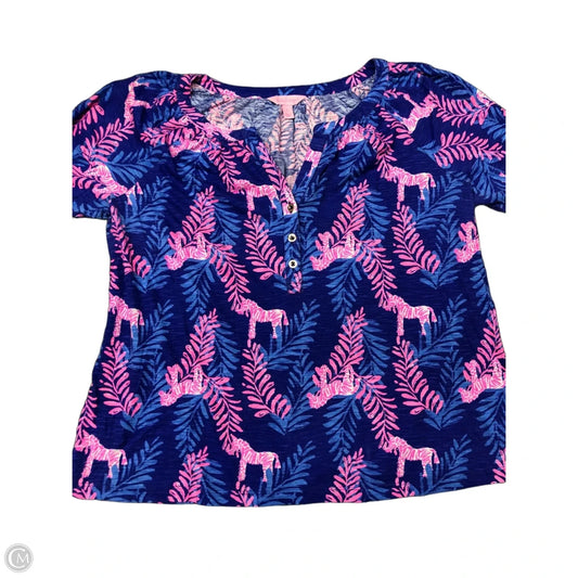 Top Long Sleeve Designer By Lilly Pulitzer In Blue & Pink, Size: L