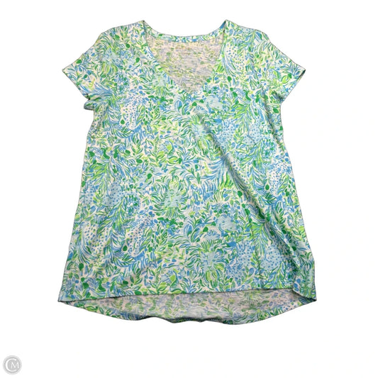 Top Short Sleeve Designer By Lilly Pulitzer In Blue & Green, Size: M