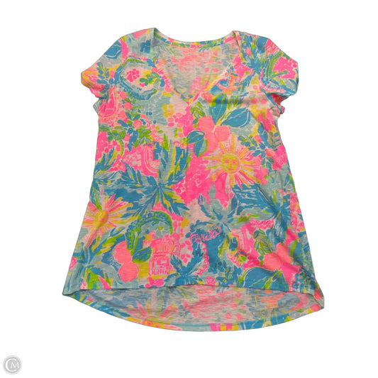 Top Short Sleeve Designer By Lilly Pulitzer In Blue & Pink, Size: M