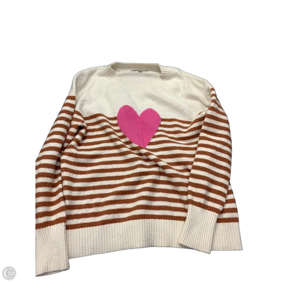 Sweater By Loft In Orange & White, Size: L