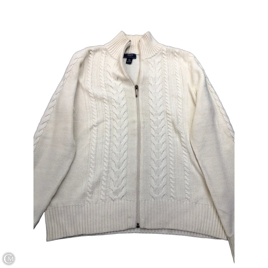 Sweater Cardigan By Chaps In Cream, Size: L