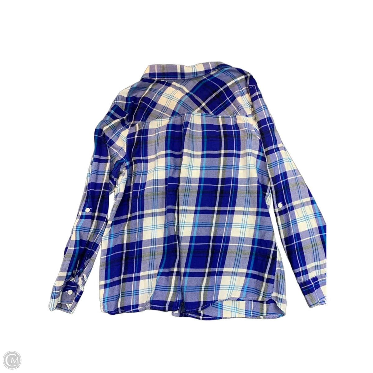 Top Long Sleeve By Relativity In Blue & White, Size: 1x