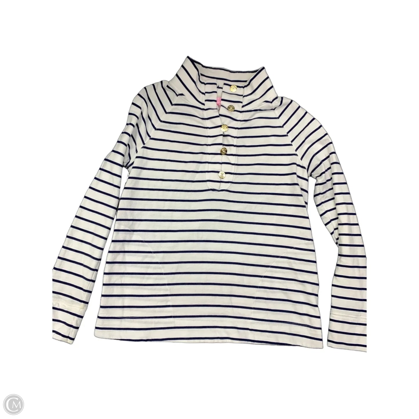 Top Long Sleeve Designer By Lilly Pulitzer In Blue & White, Size: M