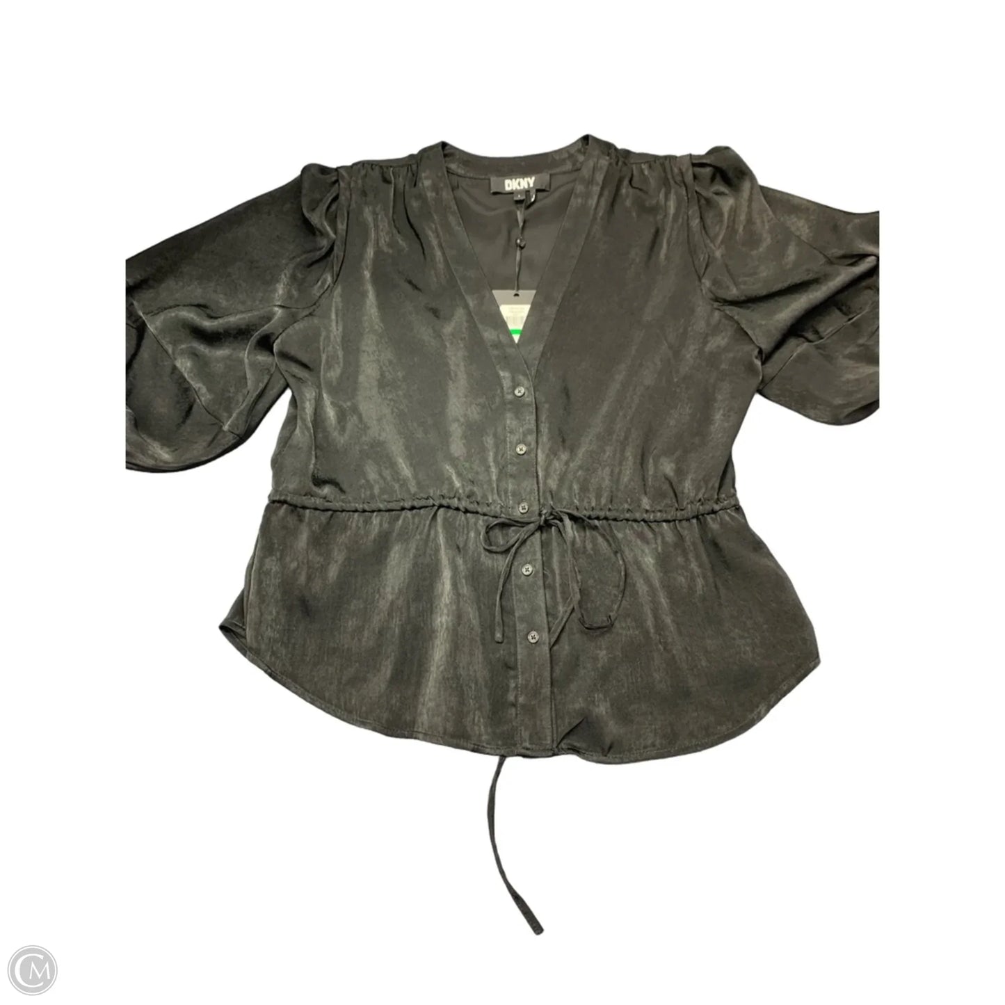 Blouse Short Sleeve By Dkny In Black, Size: L