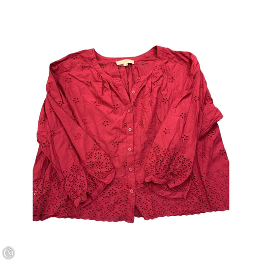 Blouse Long Sleeve By Loft In Maroon, Size: Xl