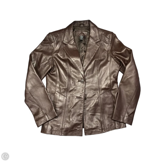 Jacket Leather By Jaclyn Smith In Brown, Size: 10
