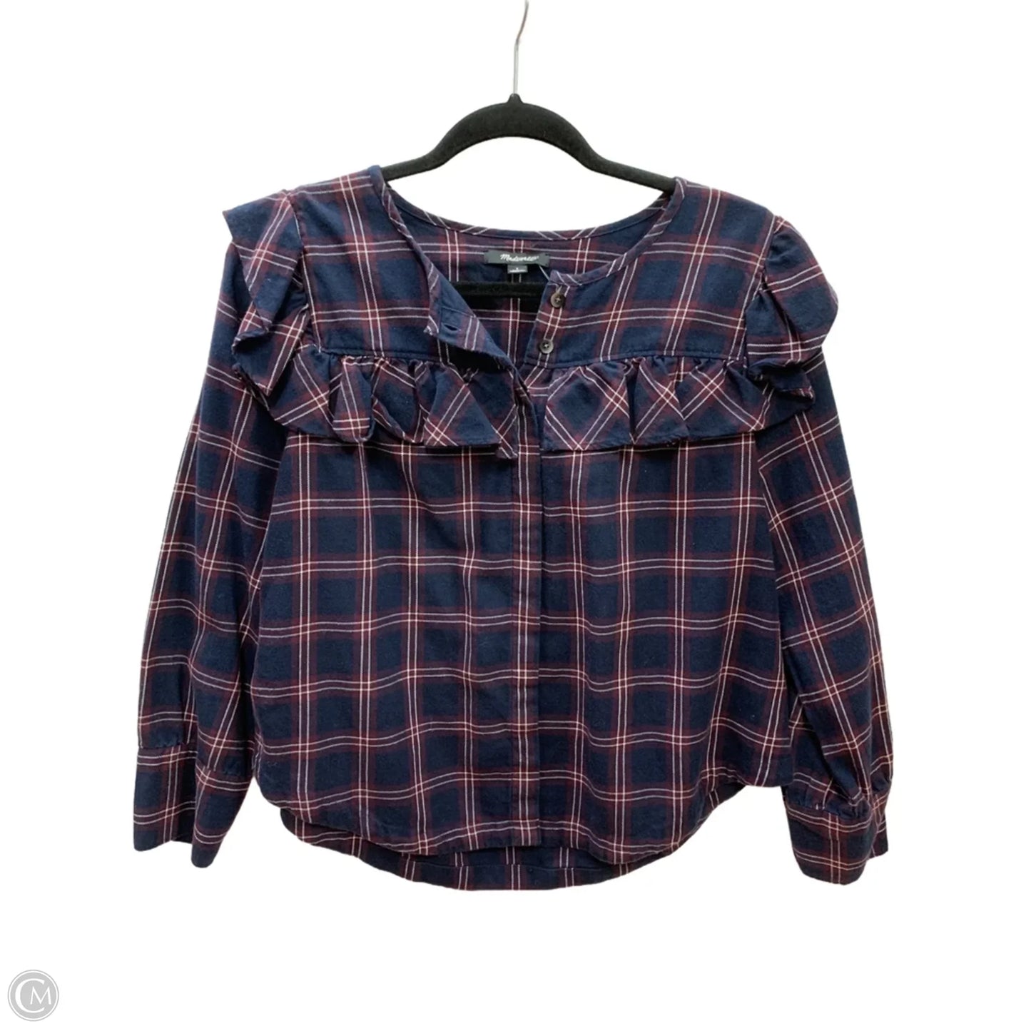 Top Long Sleeve By Madewell In Plaid Pattern, Size: S