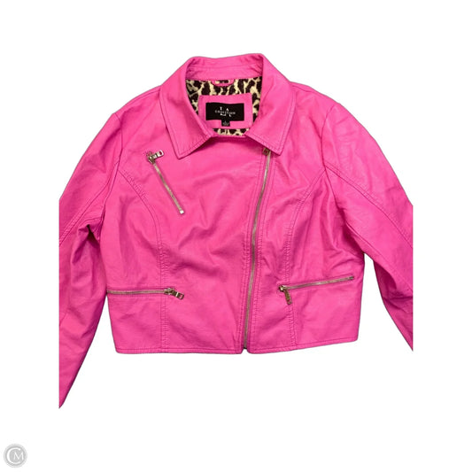 Jacket Moto By Clothes Mentor In Pink, Size: L