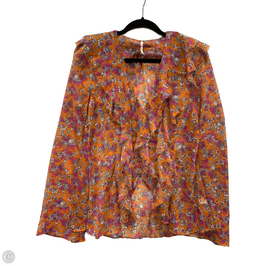 Blouse Long Sleeve By Free People In Orange & Pink, Size: M