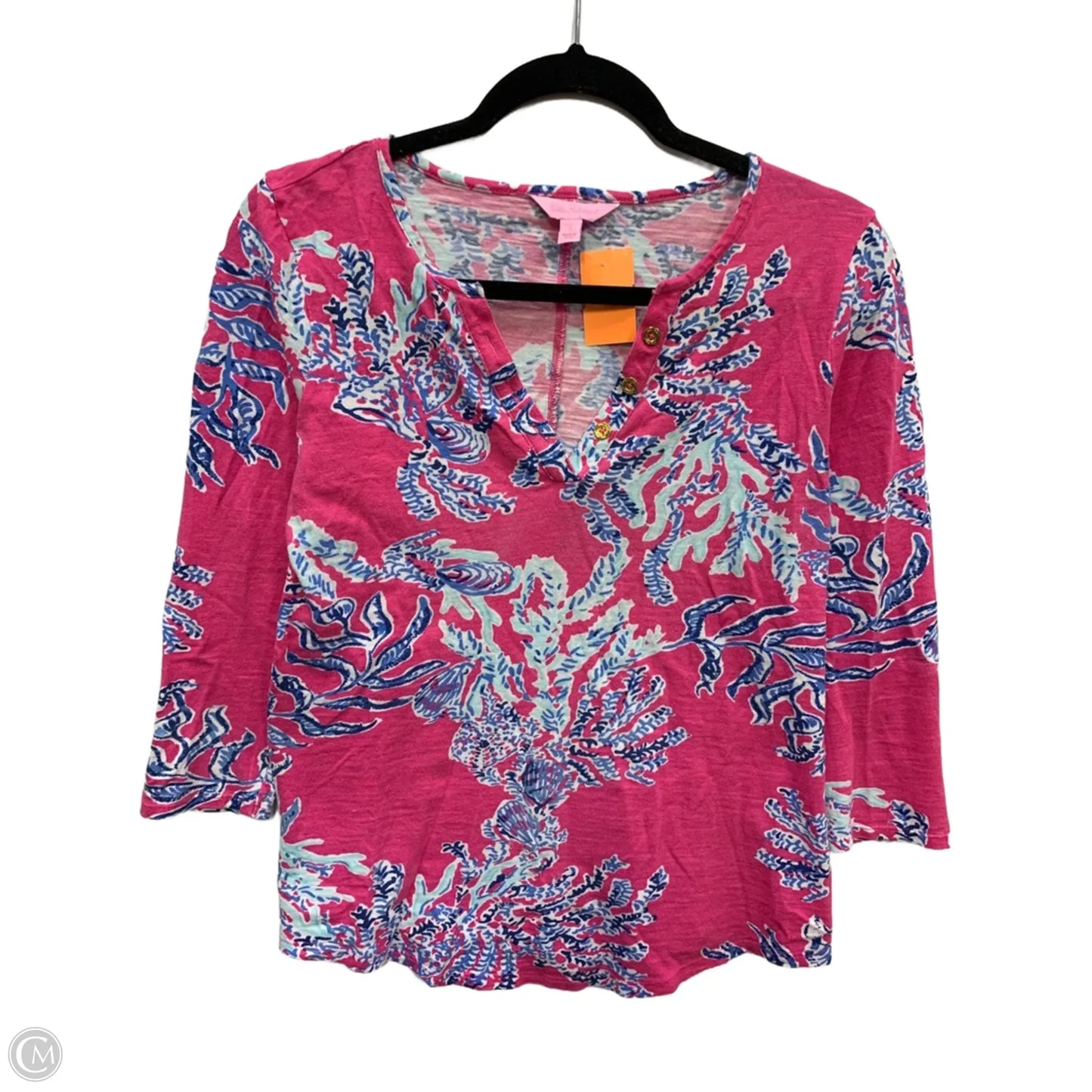 Top Long Sleeve Designer By Lilly Pulitzer In Blue & Pink, Size: S