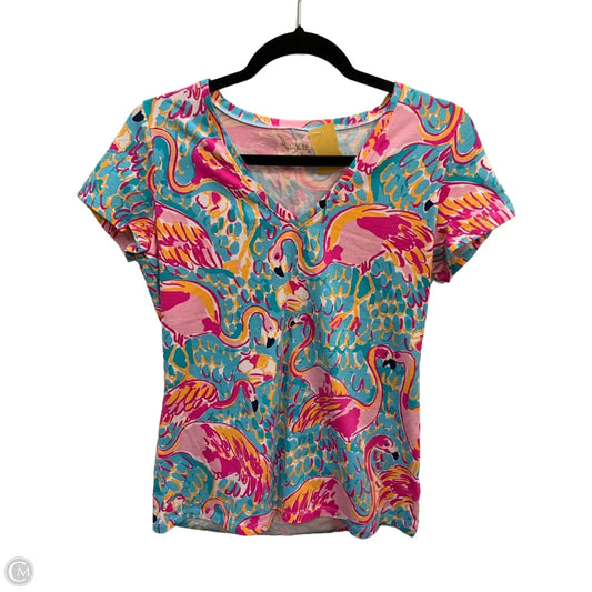 Top Short Sleeve Designer By Lilly Pulitzer In Blue & Pink, Size: S