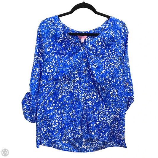 Blouse Designer By Lilly Pulitzer In Blue & White, Size: M