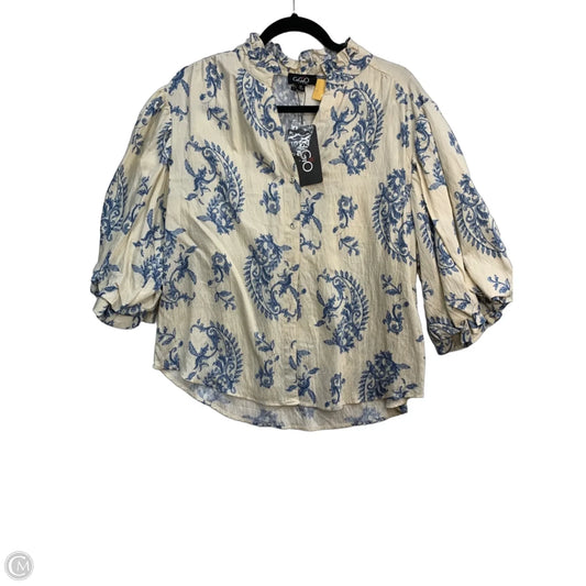 Blouse Long Sleeve By Gigio In Blue & Cream, Size: M