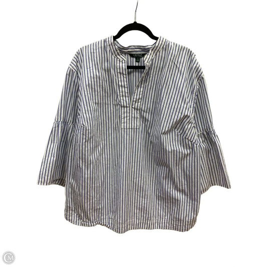 Top Long Sleeve By Lauren By Ralph Lauren In Blue & White, Size: 3x