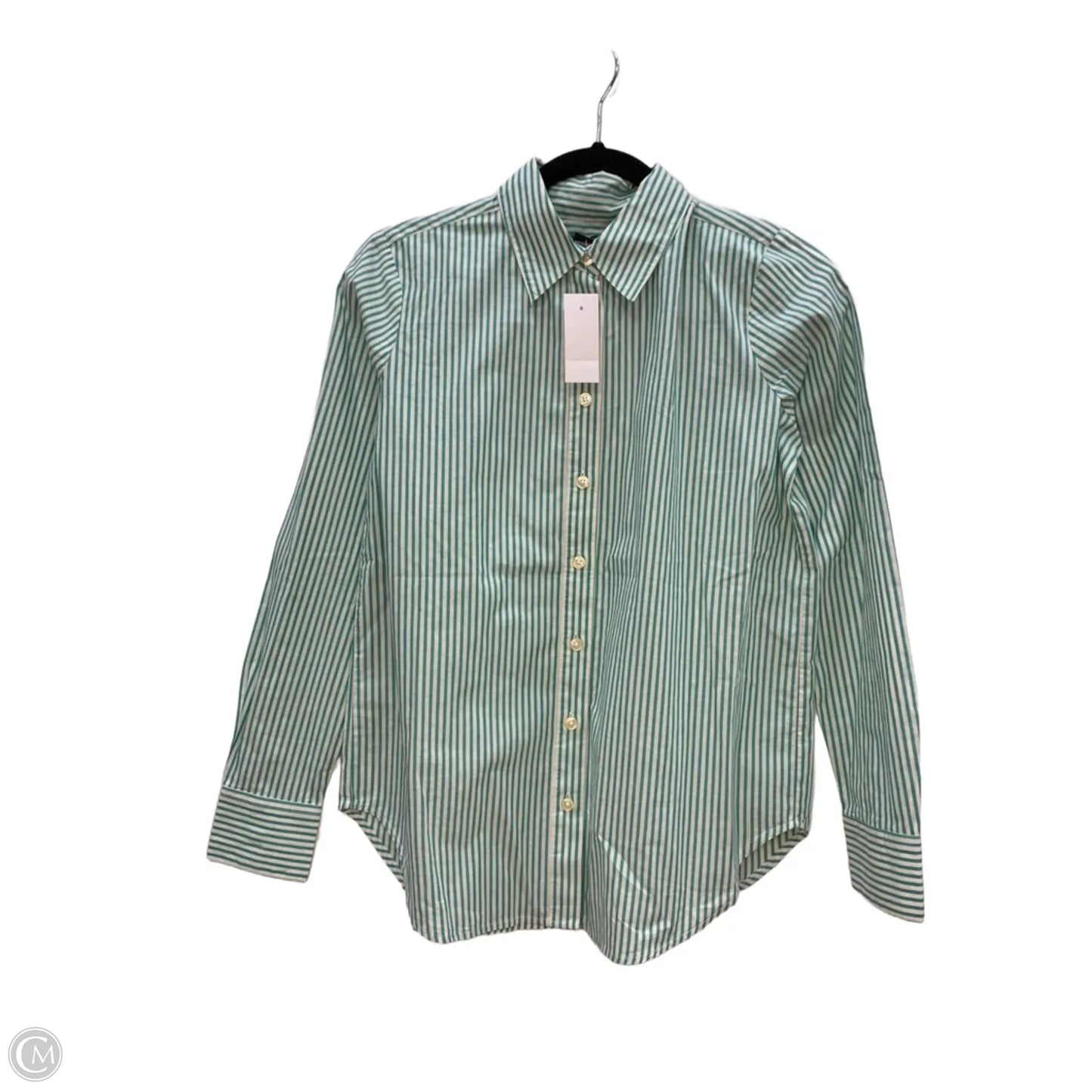 Top Long Sleeve By Ann Taylor In Green & White, Size: Xs