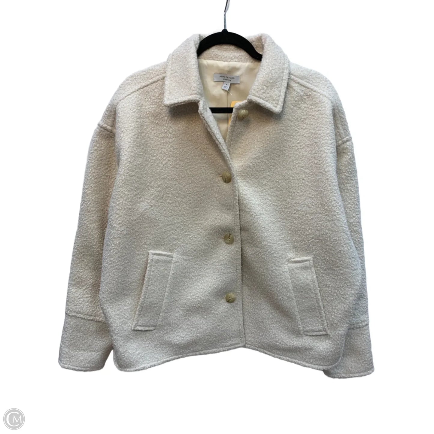 Coat Faux Fur & Sherpa By Ann Taylor In Cream, Size: M