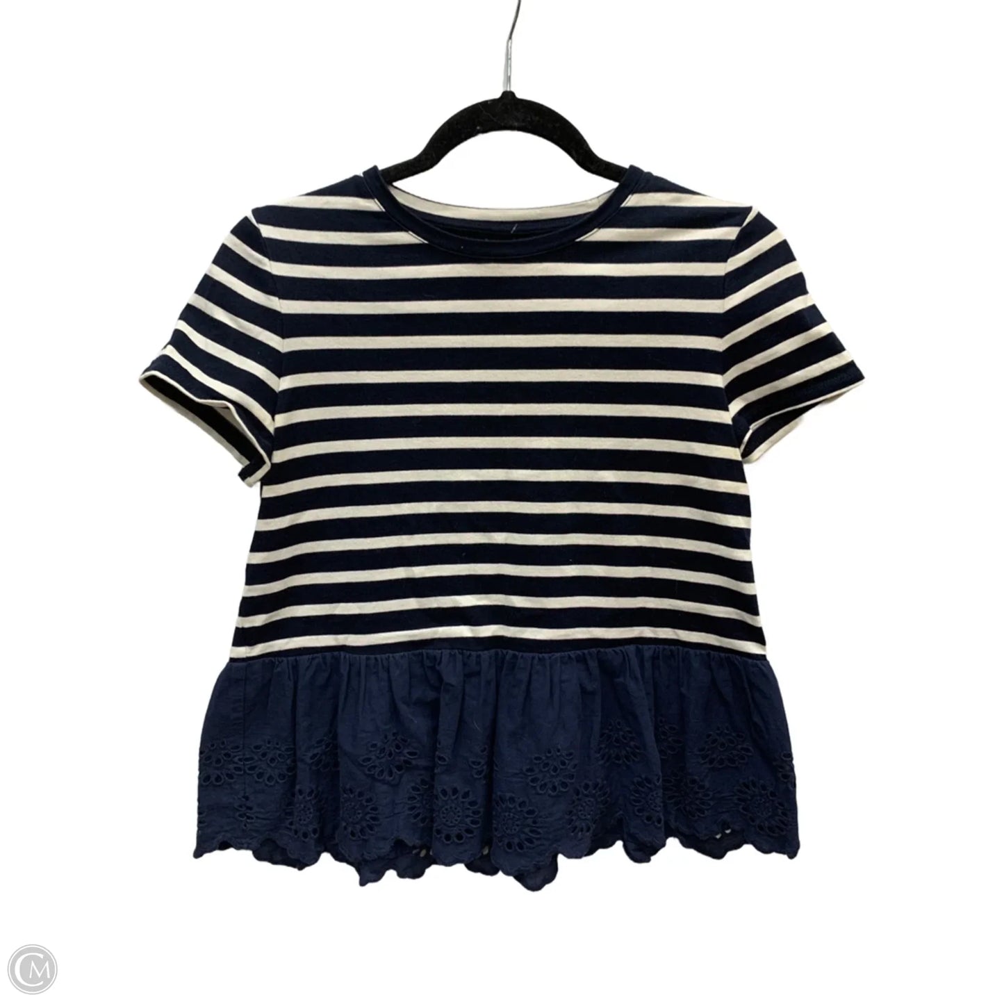 Top Short Sleeve Designer By Kate Spade In Blue & Cream, Size: S