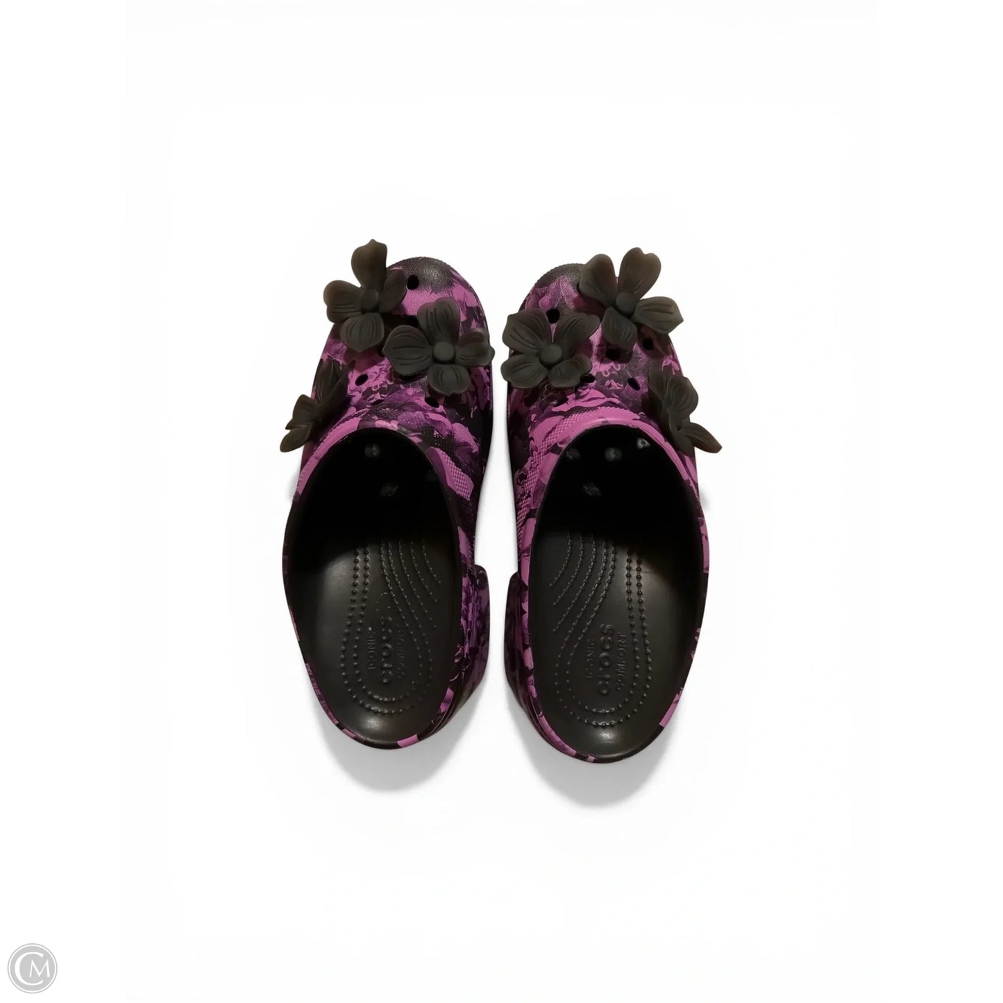 Sandals Heels Platform By Crocs In Black & Purple, Size: 9