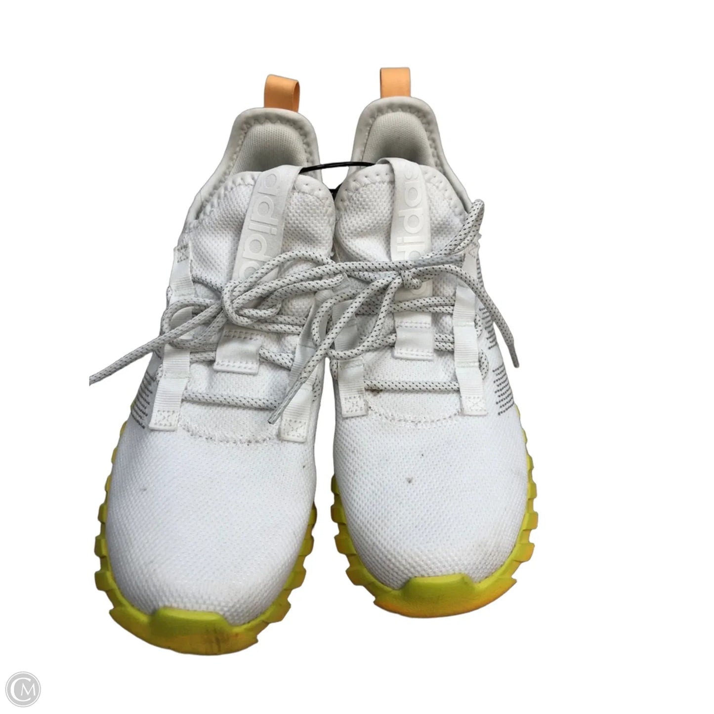 Shoes Athletic By Adidas In White & Yellow, Size: 6