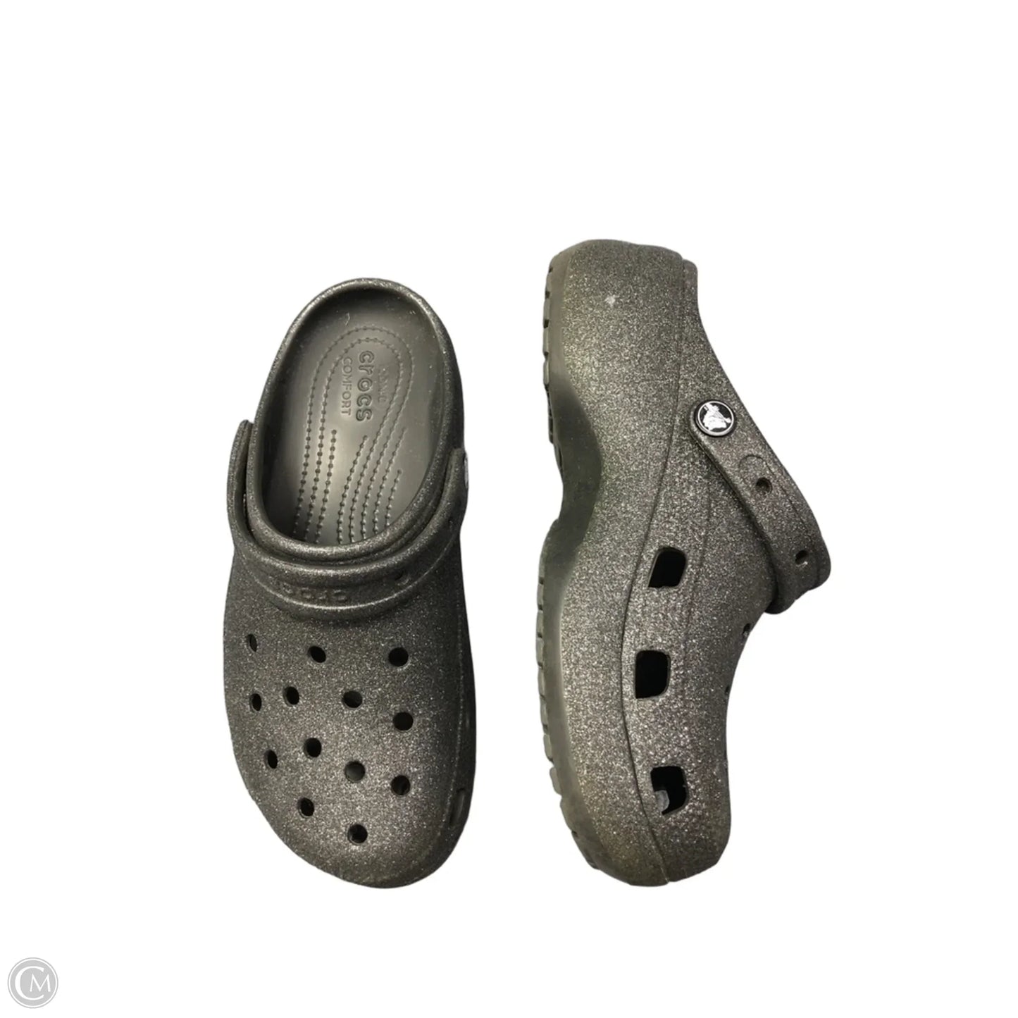 Shoes Flats By Crocs In Silver, Size: 8