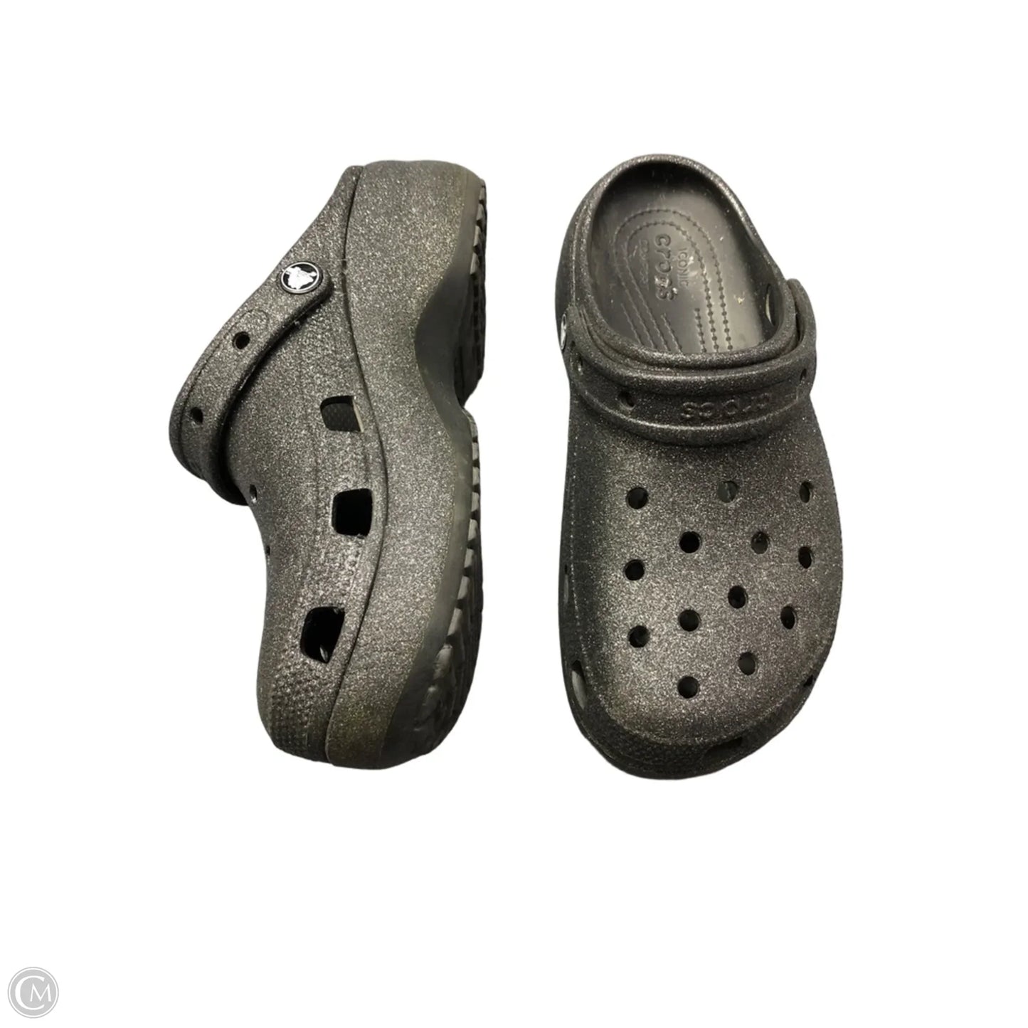 Shoes Flats By Crocs In Silver, Size: 8