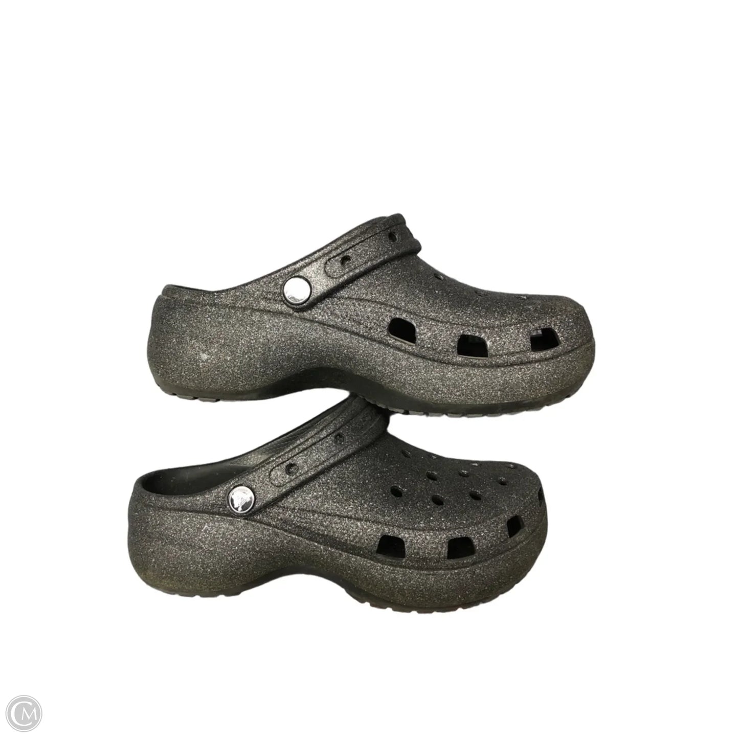 Shoes Flats By Crocs In Silver, Size: 8