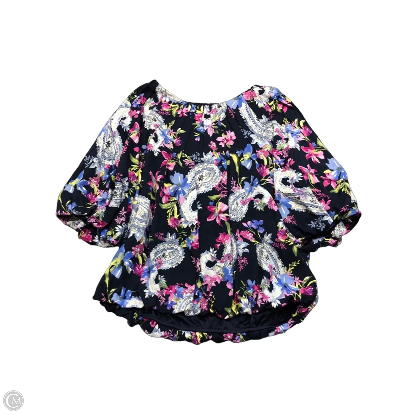Blouse Short Sleeve By Chicos In Navy, Size: 12