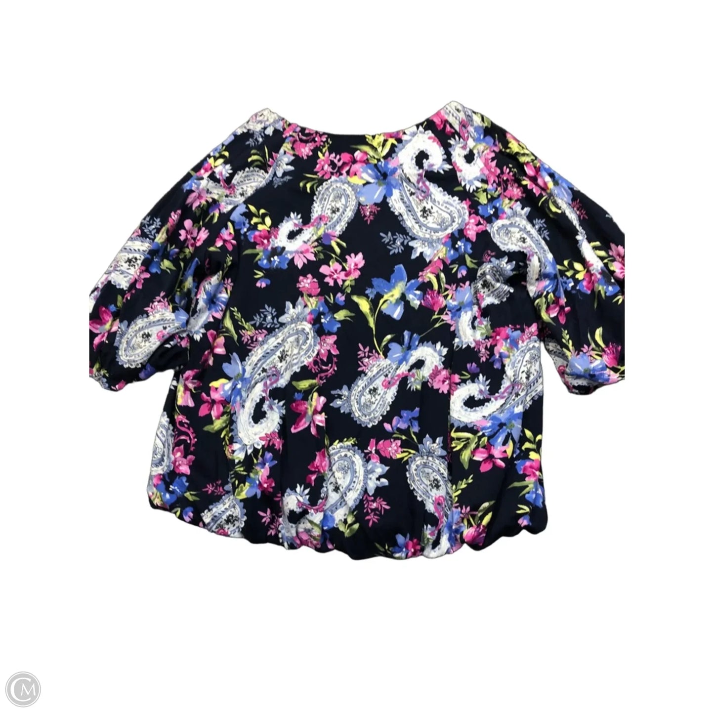 Blouse Short Sleeve By Chicos In Navy, Size: 12