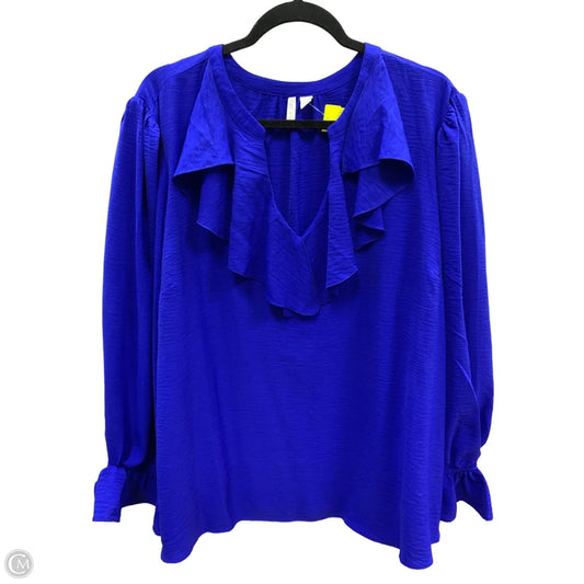 Blouse Long Sleeve By Cato In Blue, Size: 2x
