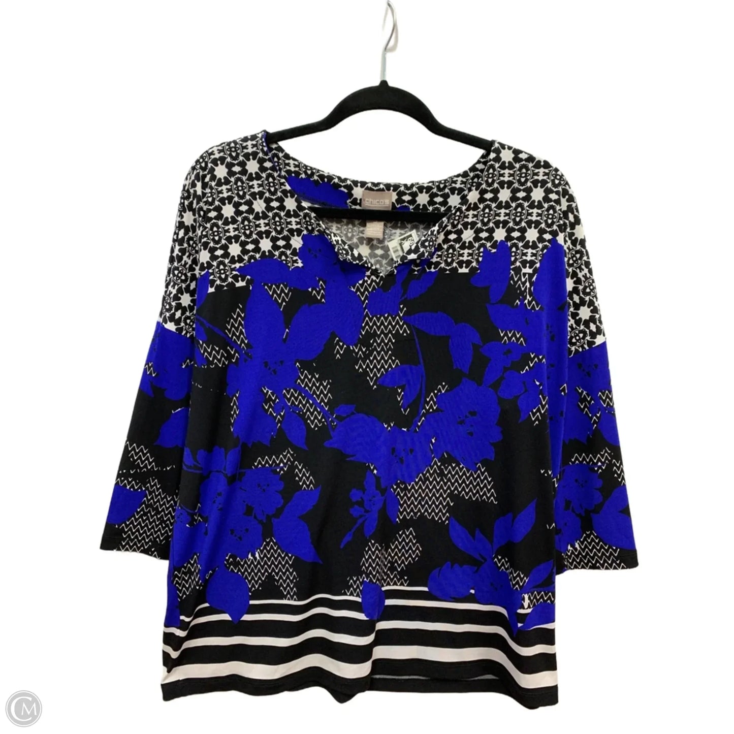 Top Long Sleeve By Chicos In Black & Blue, Size: 16