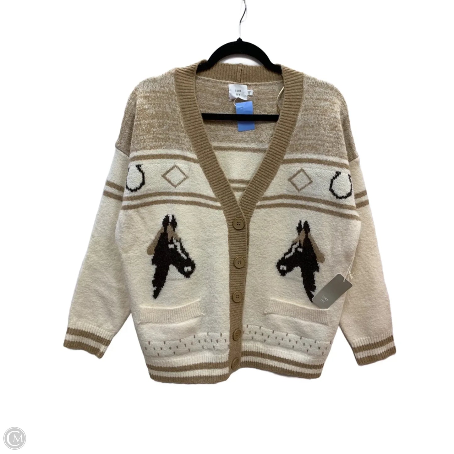 Cardigan By Clothes Mentor In Cream & Tan, Size: Xs