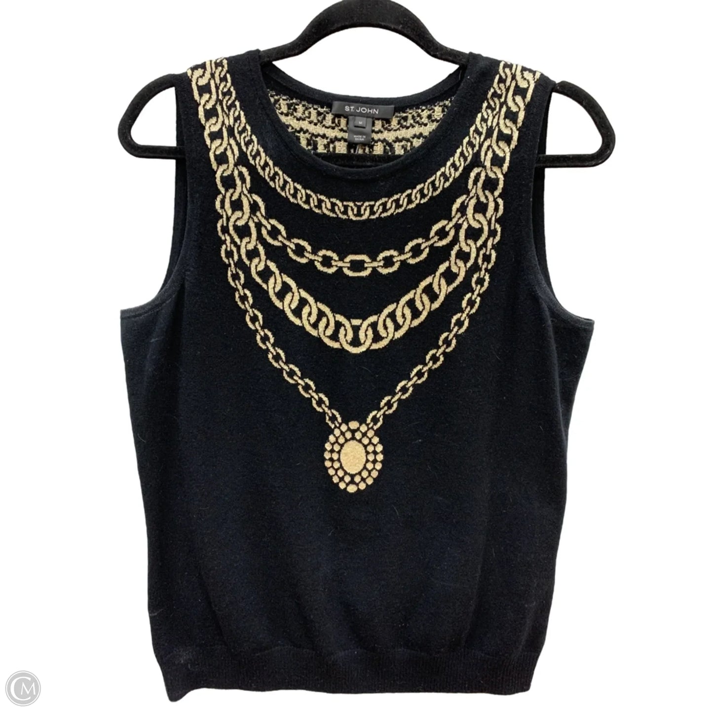 Sweater Short Sleeve By St. John In Black & Gold, Size: M