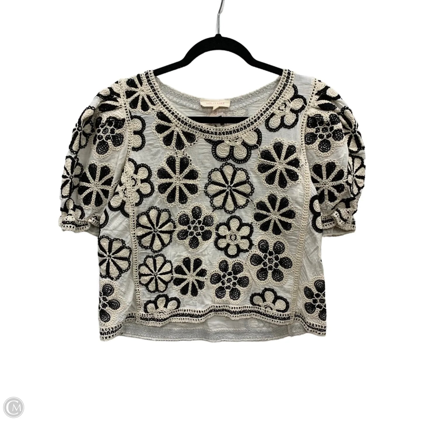 Top Short Sleeve By Solitaire In Cream & Tan, Size: S