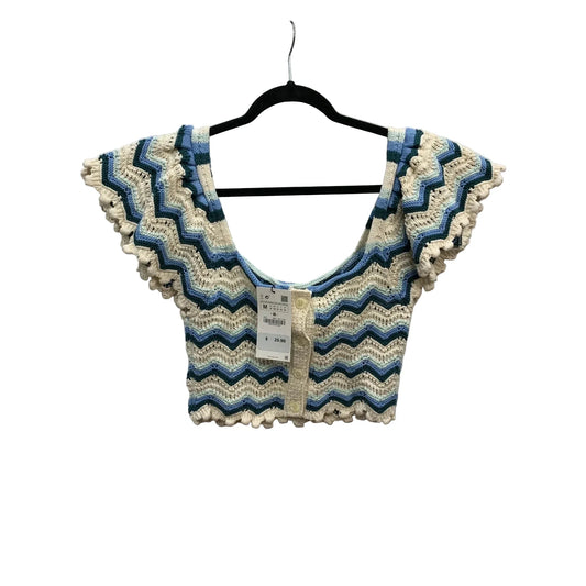 Top Short Sleeve By Zara In Blue & Cream, Size: M
