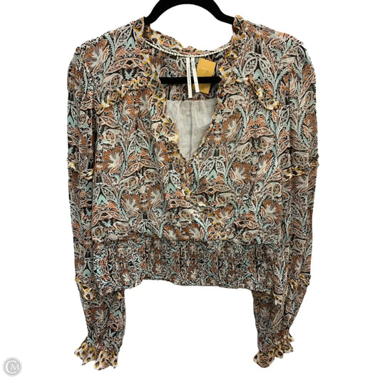 Blouse Long Sleeve By Anthropologie In Blue & Orange, Size: M