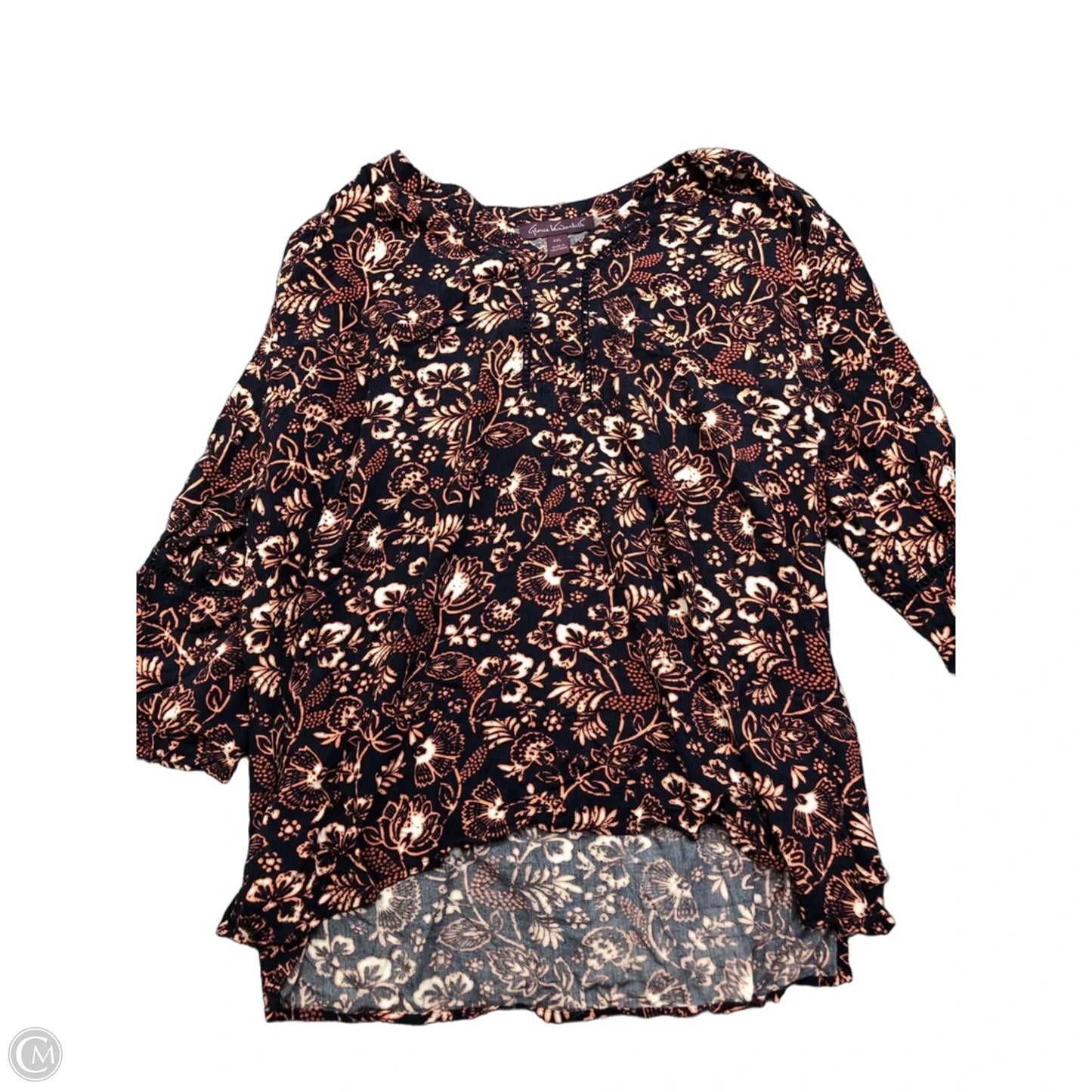 Blouse 3/4 Sleeve By Gloria Vanderbilt In Navy, Size: Xxl