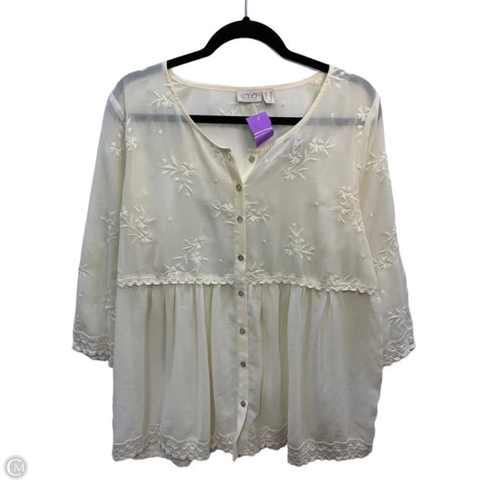 Top Short Sleeve By Logo In Cream, Size: 14