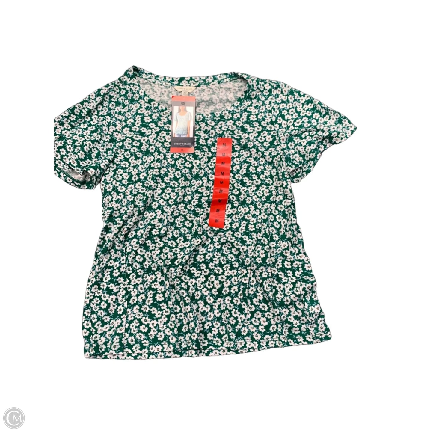 Top Short Sleeve By Lucky Brand In Green & White, Size: M