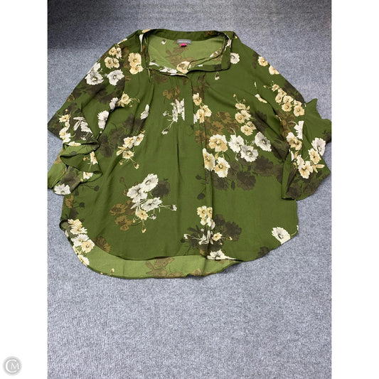 Blouse 3/4 Sleeve By Vince Camuto In Green & White, Size: Xl