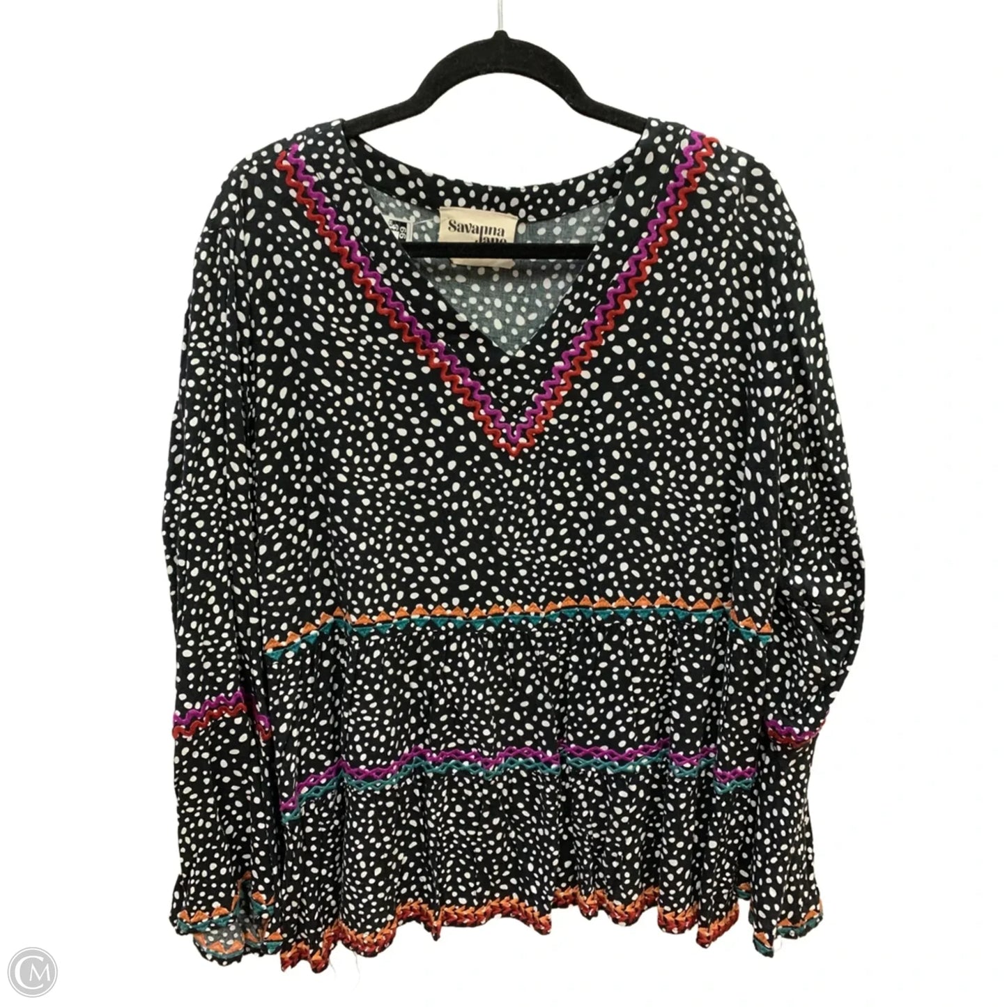 Top Long Sleeve By Savanna Jane In Black & White, Size: 1x