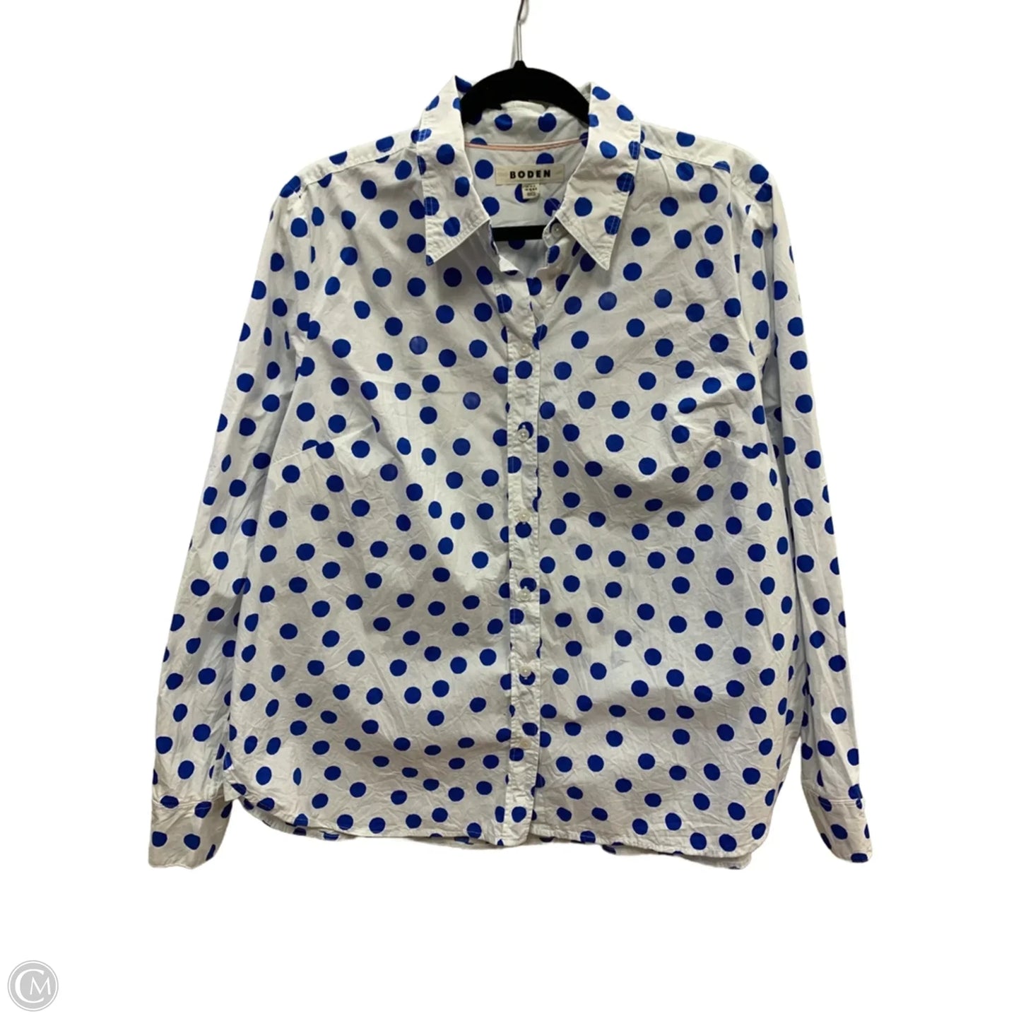 Top Long Sleeve By Boden In Blue & White, Size: 16