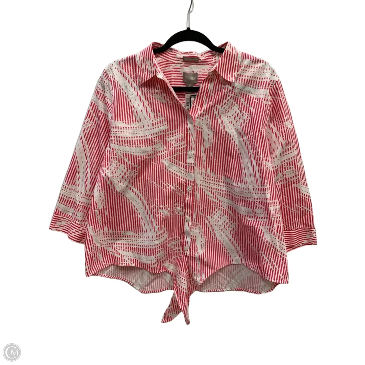 Top Long Sleeve By Chicos In Pink & White, Size: 16