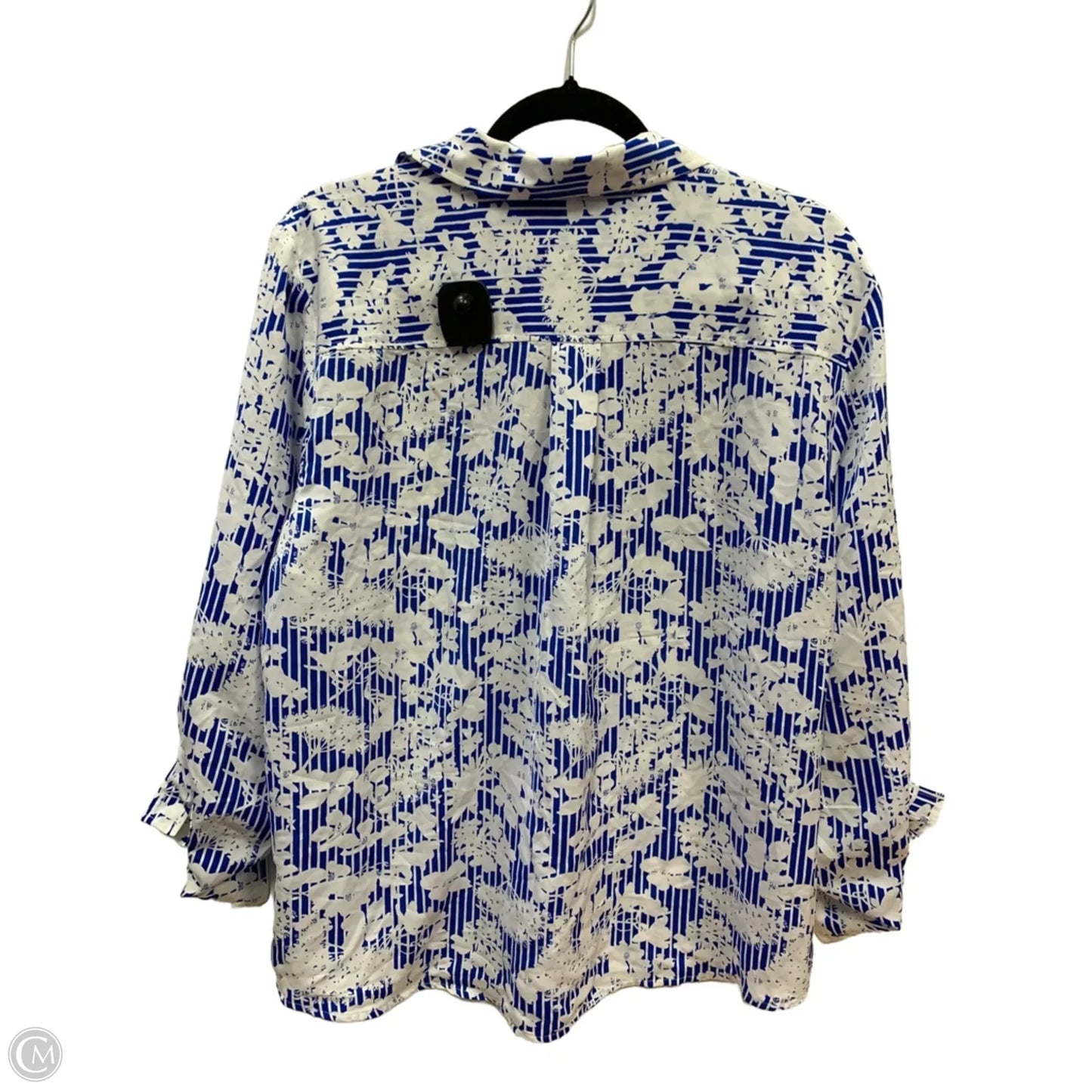 Top Long Sleeve By Chicos In Blue & White, Size: 16