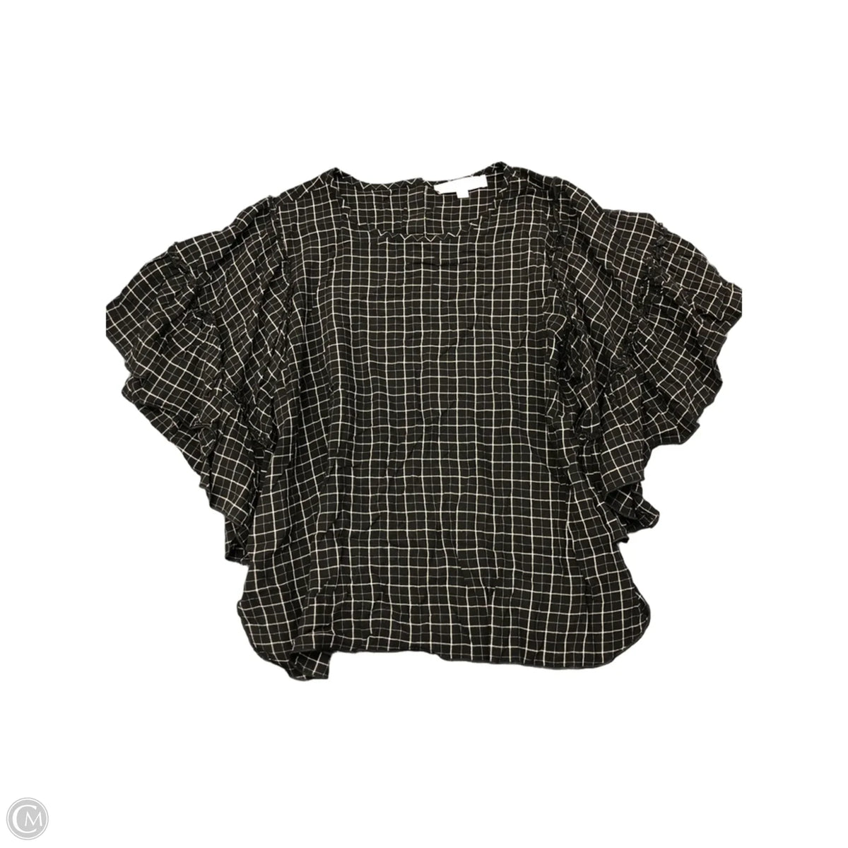Top Short Sleeve By Loft In Plaid Pattern, Size: M