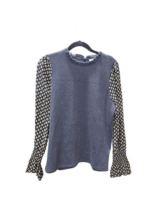 Top Long Sleeve By Thml In Blue & Cream, Size: L